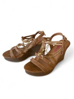 Jellypop Brown Wedge Sandals with Gold Chain Accents - Women's